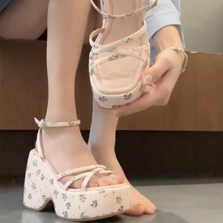 thick-soled wedge sandals women's new summer wear, small person height increase, one-word open-toed shoes