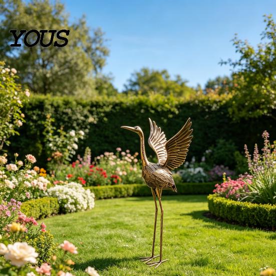 Rostfeste Outdoor-Figur Reiher-Design Metallstatue, Handgefertigte Hofkunst-Dekoration, Wetterfeste Gartenfigur für Terrasse Rasen
