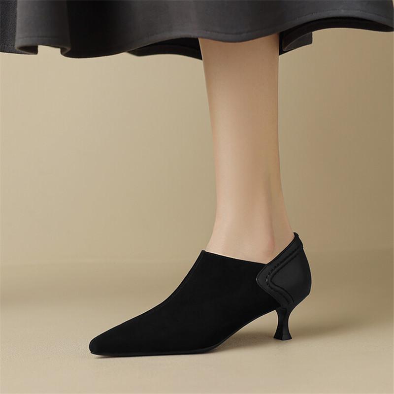 Fashion New Spring Sheep Suede Women Shoes French Retro Pointed Toe Women Pumps Side Zipper Loafers Shoes for Women Ladies Shoes