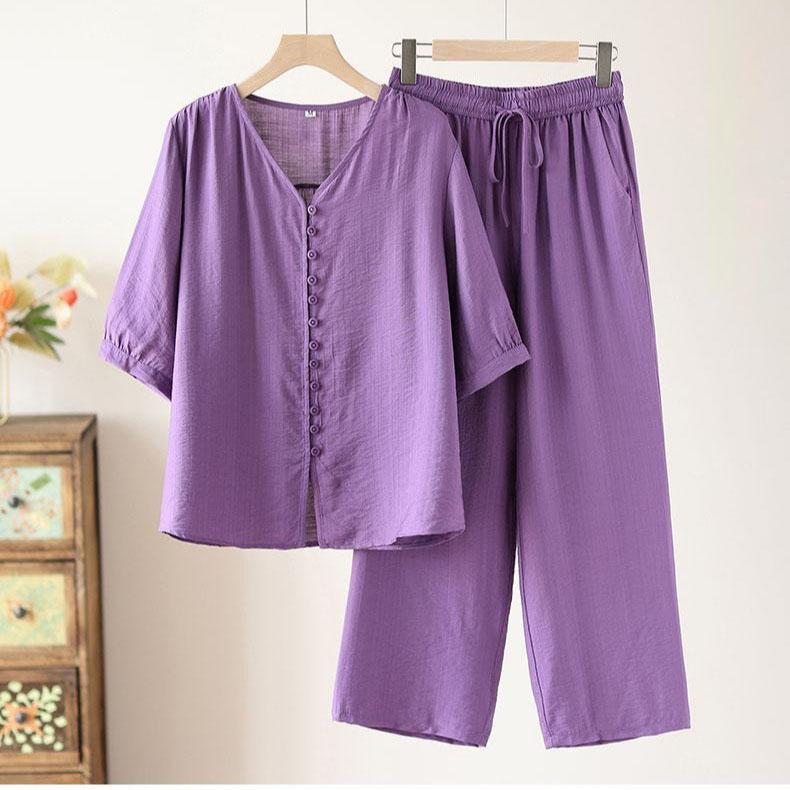 

Женский костюм летний с рукавом 3/4, свободная рубашка, брючный костюм, повседневная мода, широкие длинные брюки, домашний уличный наряд M