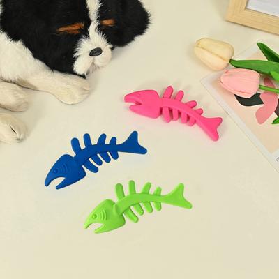 Juguete de goma TPR para perros, afilador de dientes, diseño de hueso de pescado, duradero, resistente a las mordeduras, hueso masticable para mascotas, juguete elástico para perros