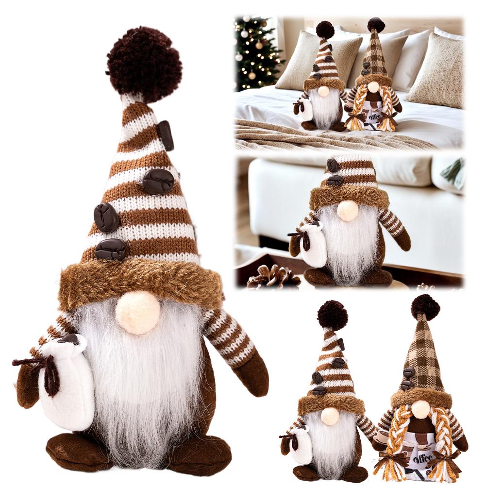 Coffee Gnome Ornament Home Decor Knit Handmade Soft Plush Faceless Dolls Ornaments For Christmas Winter Spring Decoration