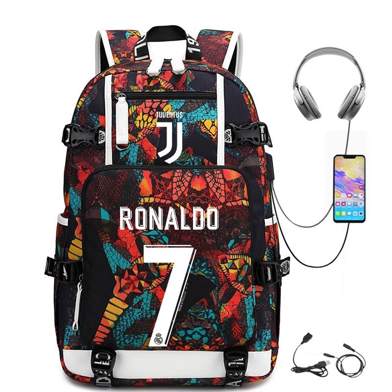 Football Star Cr7 Peripheral Personality Print Youth Backpack Large Capacity Leisure Travel Bag