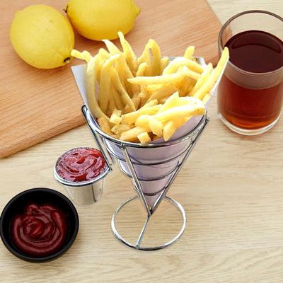 French Fries Stand Durable Metal Chip Rust-proof Hollow Out with Cup Holder Fried Chicken Display Rack for Food Appetizers