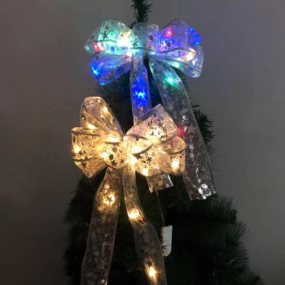 Stylish Silver Large Christmas Bow Decoration With Multicolored And Warm Light Choices