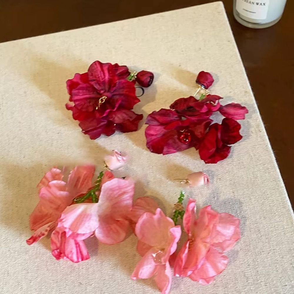 Exaggerated Beach Earrings Glass Crystal Petals Stud Earrings Flower Dangle Earrings  Spring Summer