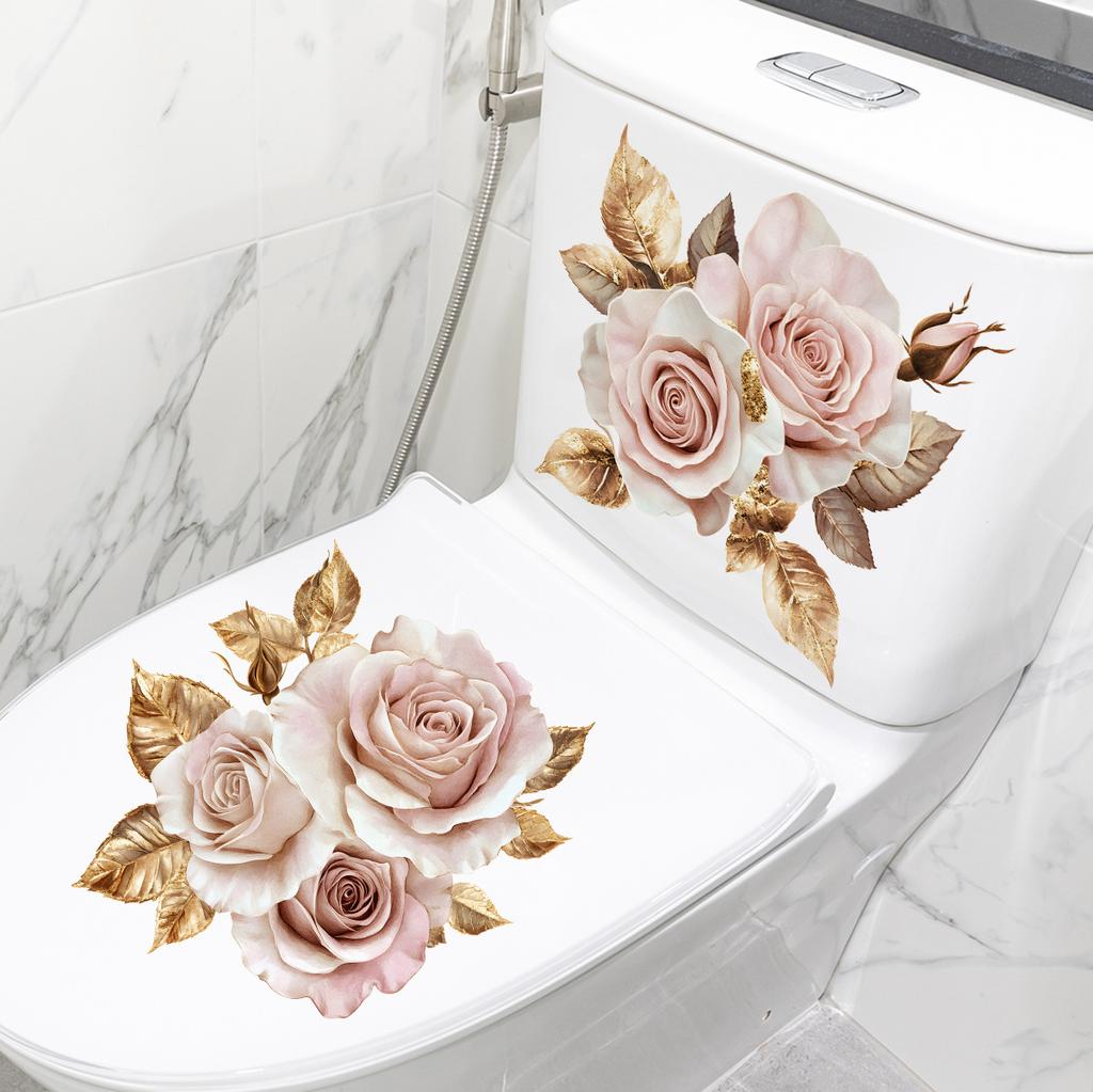 2PCS Painted Flower Bathroom Toilet Stickers Home Wall Waterproof Wall Stickers