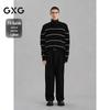 GXG Men's 100% Wool Black and White Striped Pullover Sweater