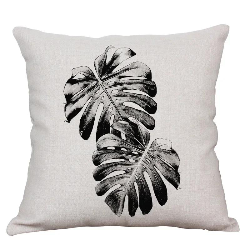 Nordic Decoration Cushion Covers Home Tropical Decoration Pillowcase Black White Plant Leaves Decor for Home Pillowcases
