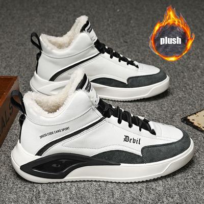 2024 Nuovo Stivale Invernale da Uomo Europeo Interno in Peluche High Tops Vera Pelle Casual Scarpe Piatte Sneakers Tendenza Strada