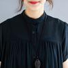 Johnature Solid Color Stand Collar Short Sleeve Button Loose Casual Long Thin Women Dresses Summer Causal Korean Dress