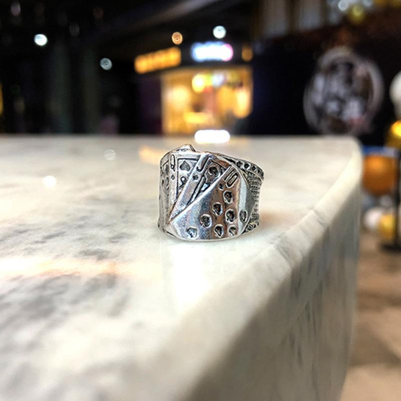 Retro Poker Ring For Men Zinc Alloy Color Punk Gothic Rock Hiphop Open Ring Unisex Accessories Handmade Designer Zircon Lover Gift
