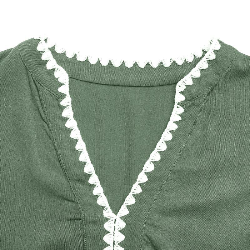 VEZFAA Women's Fashion Summer Spring Solid Color Print Short Sleeve V-Neck Loose Waistline Casual Dresses