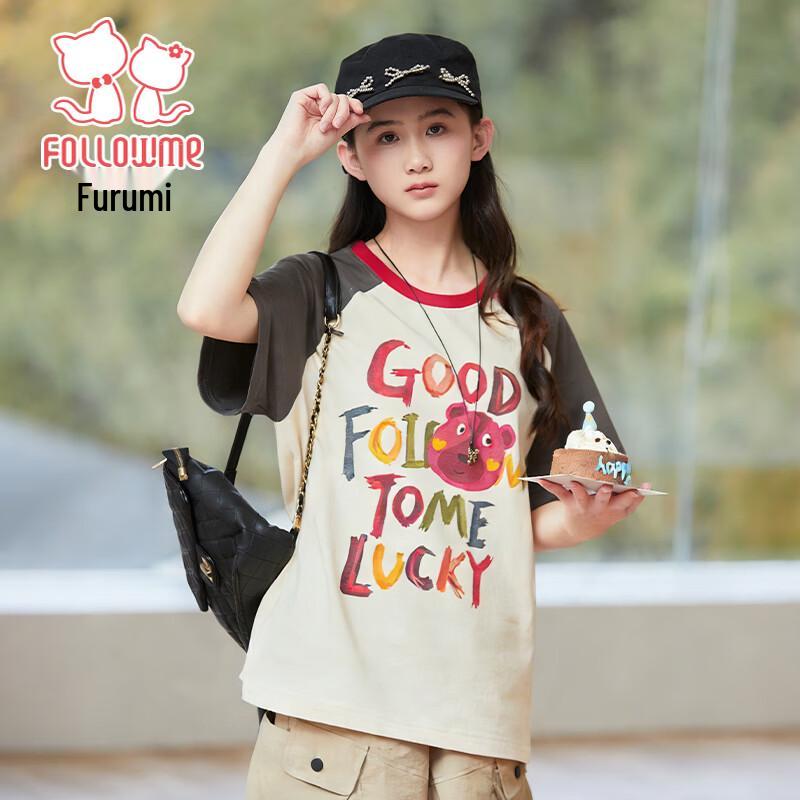 Girls  Cartoon Graffiti Letter Short Sleeve T-Shirt 170