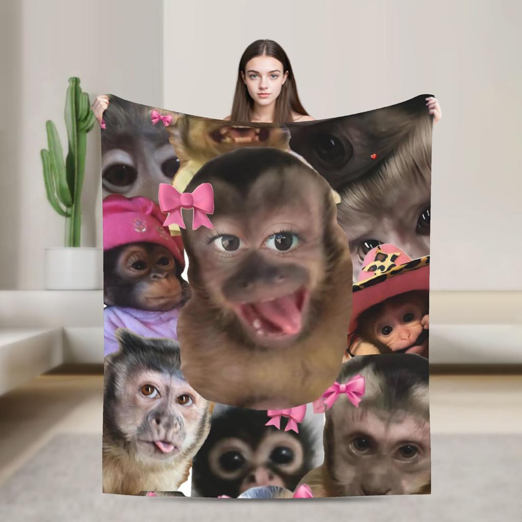 Funny Monkey Cartoon Accessories Fashion Blanket Warm Cozy Fluffy  Throw Fashion Blankets for Bed es Multi-size Throws And Fashion Blankets