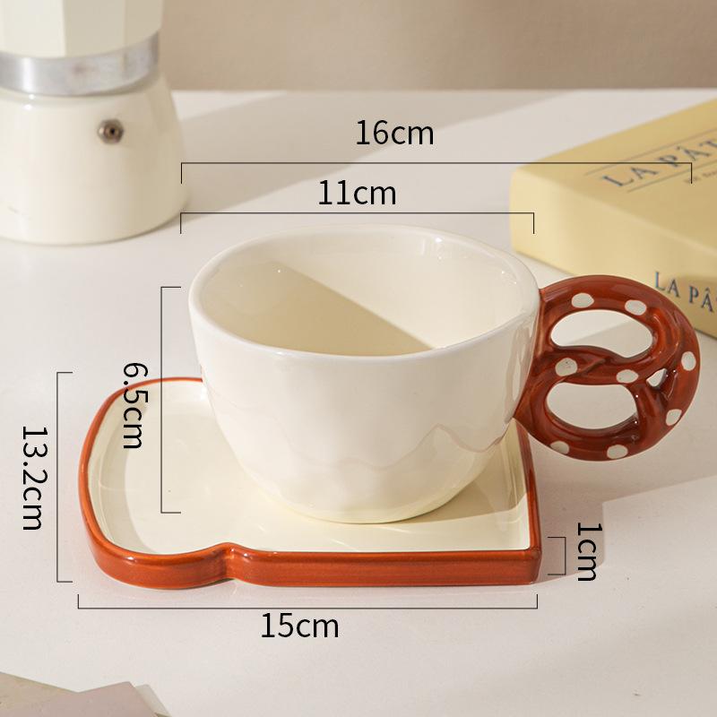 Creative Ceramic Bread Coffee Cup Saucer Set Household Afternoon Tea Cup Big Easy Tea Cup Drinking Cup Breakfast Cup 350ml