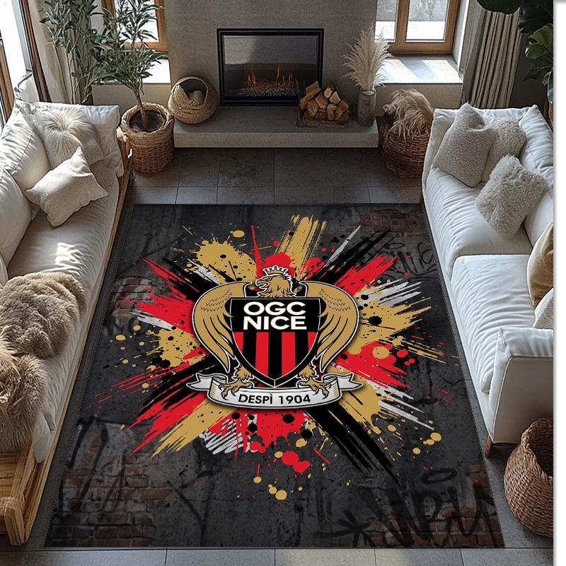 OGC Nice FC Soccer Football Pattern Soft Area Rug Non Slip Indoor Floor Carpet Sports Decor Mat for Bedroom
