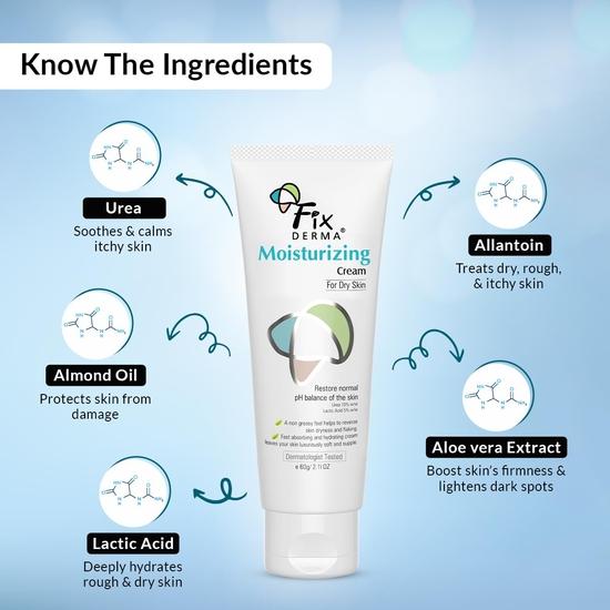 Fixderma Moisturizing Cream, Daily Moisturizer for Dry & Chapped Skin, Non-Comedogenic & Non-Greasy Formulation, 60g