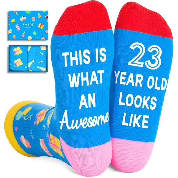 Zmart 23rd Birthday Gifts Men - Birthday Socks for 23 Year Old Women
