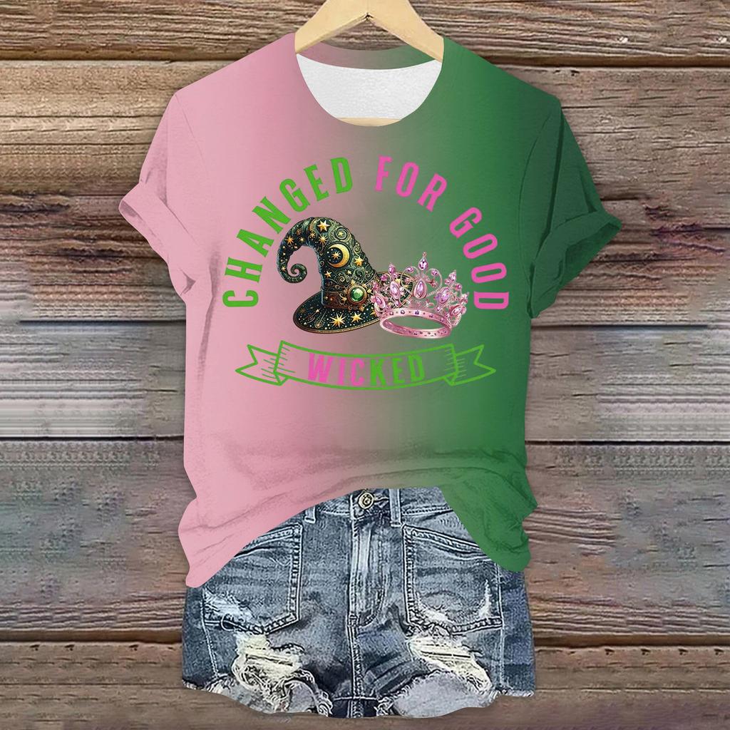 Damen Casual Bedrucktes T-Shirt Rundhals Pullover Kurzarm Top