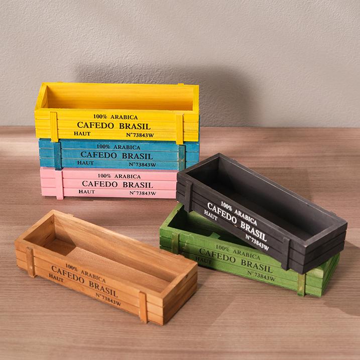 Retro Garden Plant Pot Vintage Wooden Storage Box For Sundries Stationery Pen Box Succulents Flower Pots Balcony Home Decoration
