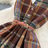 Vintage Tweed Plaid Tank Dress for Women Autumn Winter Sleeveless V-neck Single-breasted Woolen Dress with Belt