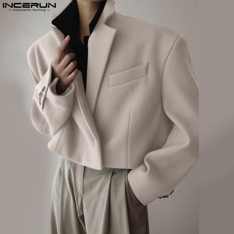 INCERUN Autumn Winter Men Long Sleeve Melton Cropped Short Blazer Coats