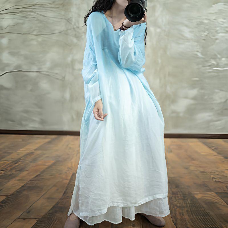 Gradient V-Neck Plus Size Ramie Dress - Spring/Summer 2026 Collection L
