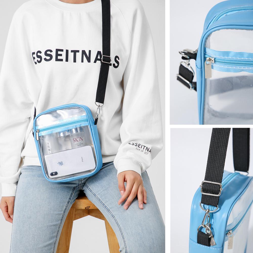 Transparent PVC Crossbody Bag Small Square Shoulder Bag Adjustable Strap Lightweight Clear Purse with Zipper Pocket for Daily Use