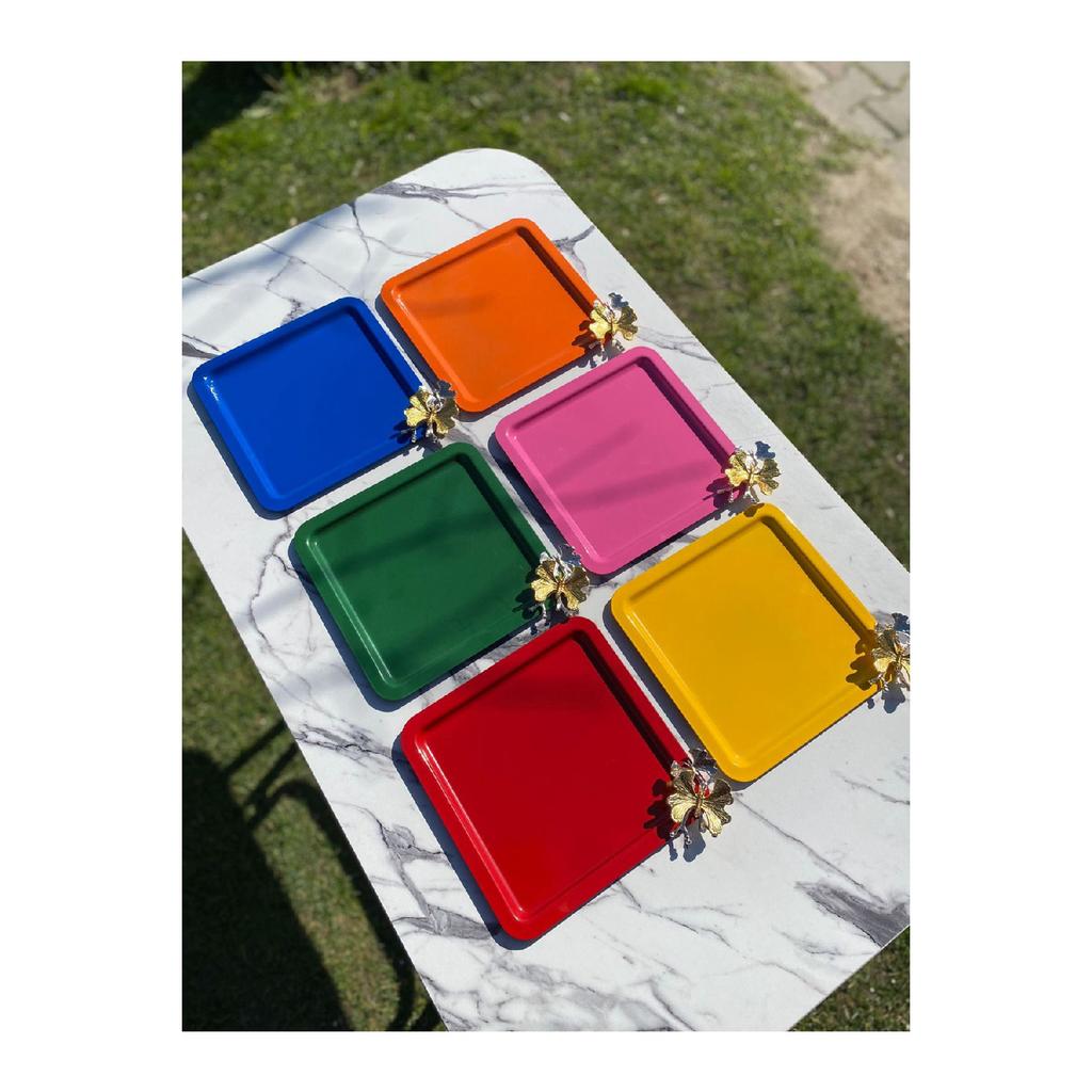 Luxus Quadratisch Schmetterling Zubehör Edelstahl Set von 6 Silber Kaffee, Tee, Dekorative Präsentation Serviertablett