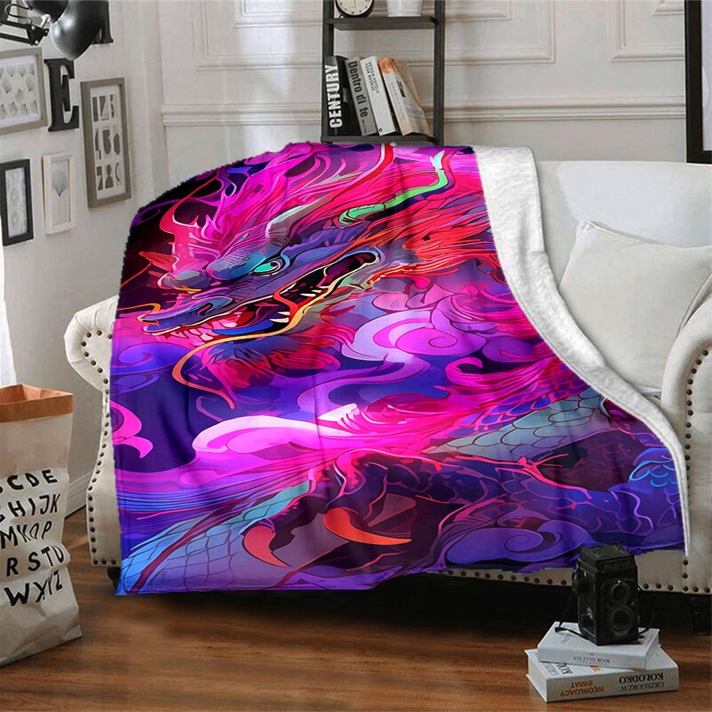1pc Dragon Art Blanket Lightweight Flannel Blanket Throw Blanket For Sofa, Bed, Travel, Camping, Livingroom, Couch, Chair, And Bed yy2509026147