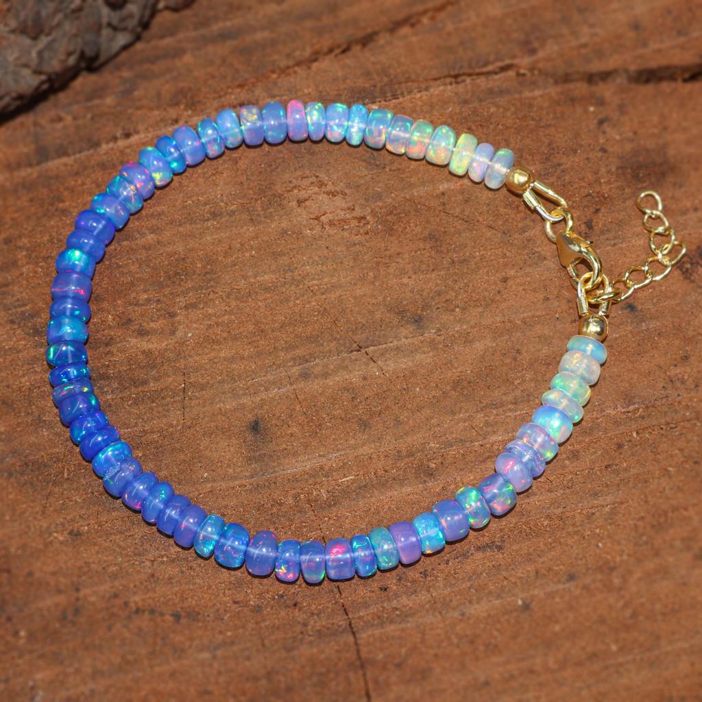 Ethiopian Opal Bracelet, Shaded Blue Beads, Sterling Silver or Gold Filled