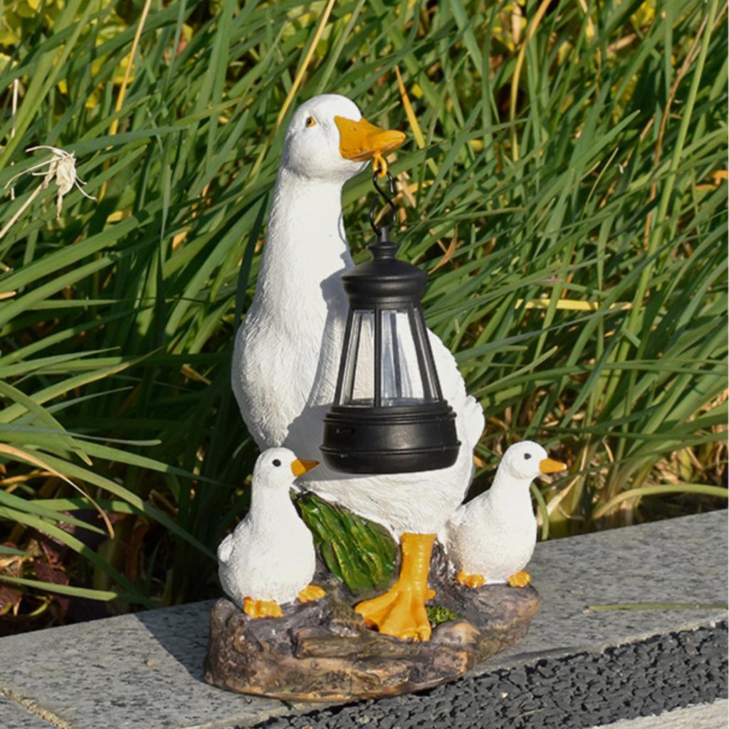 Garden Solar Light Duck Statue Outdoor Yard Decorative Figurine with Lantern for Landscape Patio Lawn Ornament