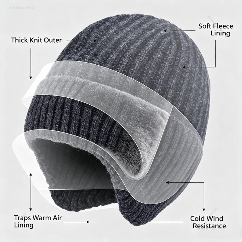 Cycling Ear Protection Winter Warmth Hat for Men Plush Knitted Hat Peaked Cap Fashion Fur Lined Hooded Hats Outdoor Earmuff