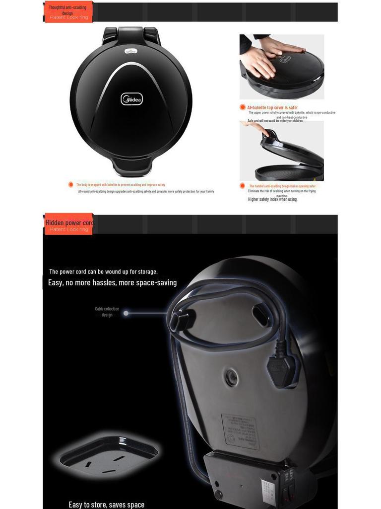 Midea MC-JHN30F Electric Baking Pan & Fryer with Double-Sided Heating for Pancakes