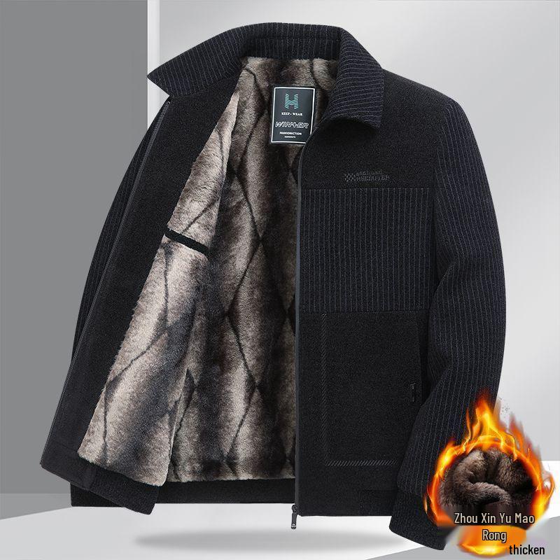 2025 Plus Velvet Corduroy Jacket for Middle-Aged Dads - Thick Winter Woolen Men's Casual Coat