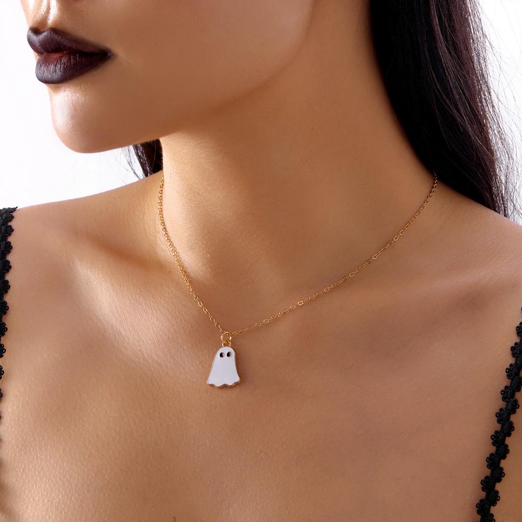 Halloween Spooky Chic Women's Jewelry Set White Ghost Earrings Necklace Cute Boo Accessory for Girls' Costume Party Gift