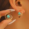 1 Pair Women Earrings Hollow Spiral Design Multi-Color Faux Gemstones Inlaid Electroplated Earrings Jewelry Accessories