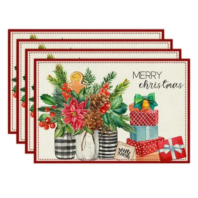 Christmas-Themed Linen Placemats Heat-Resistant Suitable for Kitchen Table Mats for Indoor Gatherings Seasonal Fall Table Decor