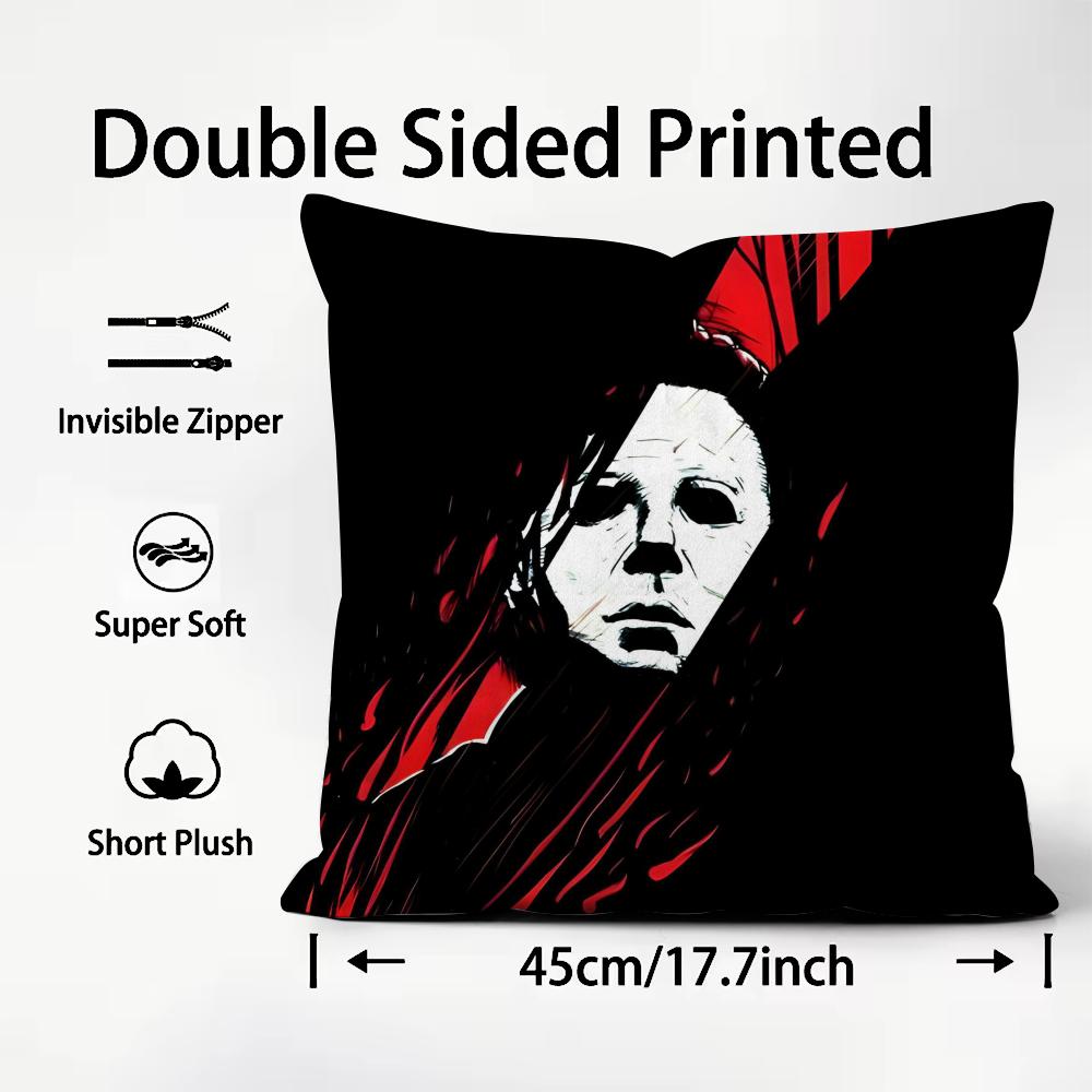 MMichael MMyers Horror Movie Cushion Cover Plush Fabric Soft DoubleSided Printed Sofa Warm Winter Home Child Gift Pillow Case