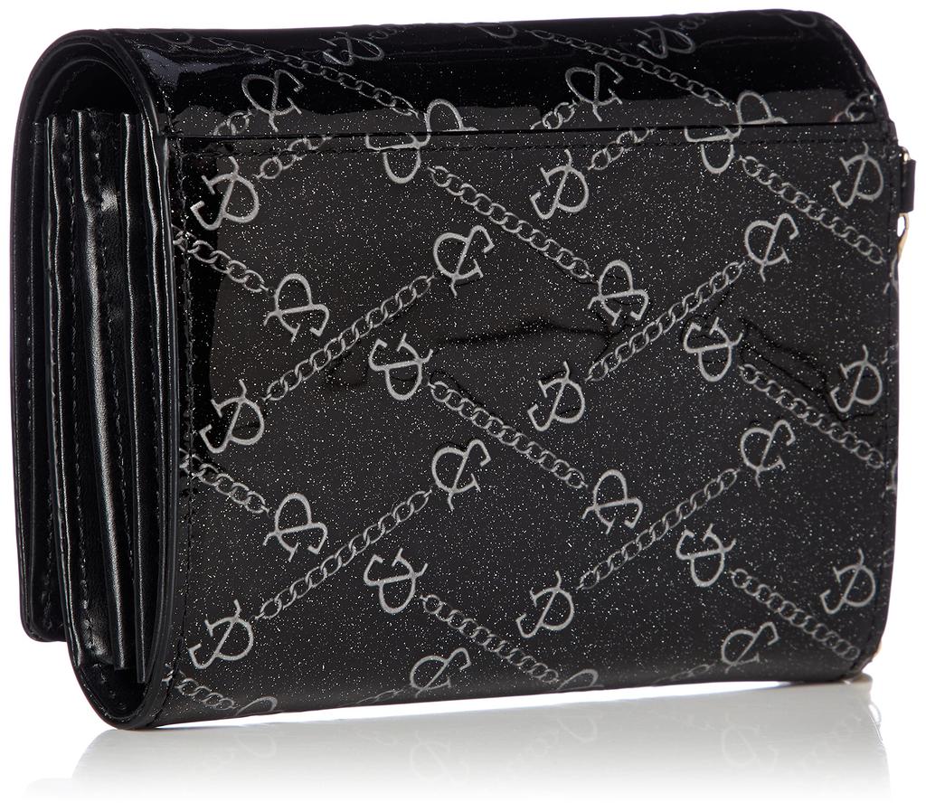 I Składany Portfel Emaliowana Skóra Cielęca Wzór Łańcuszka Wytłaczana Broszka z Zawieszką Akcesoryjną PDLWBCS2 Ekskluzywny Czarny [Pinky Diane] [Galaxy] & & (Zawiera pudełko)