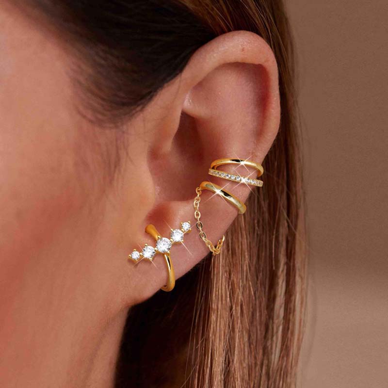 3Pcs/Set Fashion Gold Color Tassel Chain Ear Clip for Women Exquisite Sparkling Zircon Non-Piercing Ear Cuff Y2K Jewelry Gift
