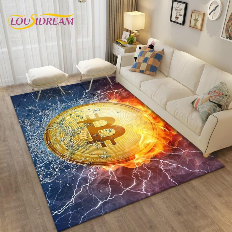 Bitcoin Carpet Bedroom Bedside Decor Rug Bitcoin 3d Floor Mat Large Cartoon Area Rug Living Room Creative Bitcoin Non-slip Mat