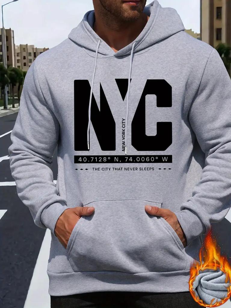 Herren Casual New York Buchstaben bedruckter Casual Hoodie, modischer Kordelzug-Hoodie, Herbst- und Winteroberteil, bequem und vielseitig