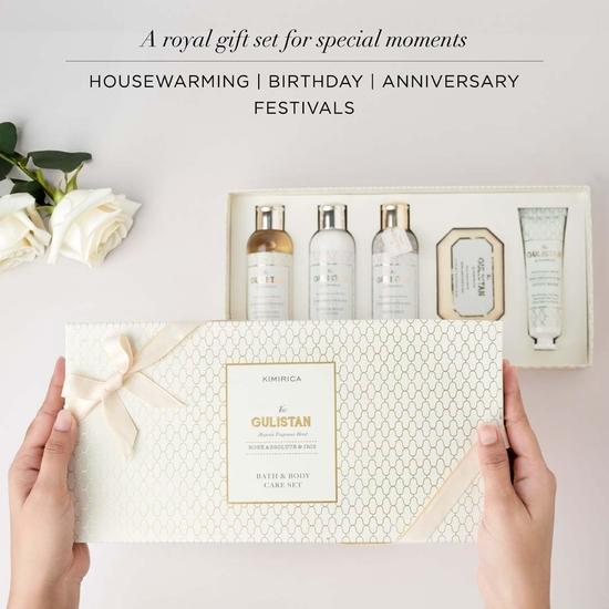 Luxusní dárková sada Kimirica The Royal Gulistan pro ženy a muže| Rozmazlovací sada k výročí, narozeninám | Majestátní vůně růže| 100% vegan