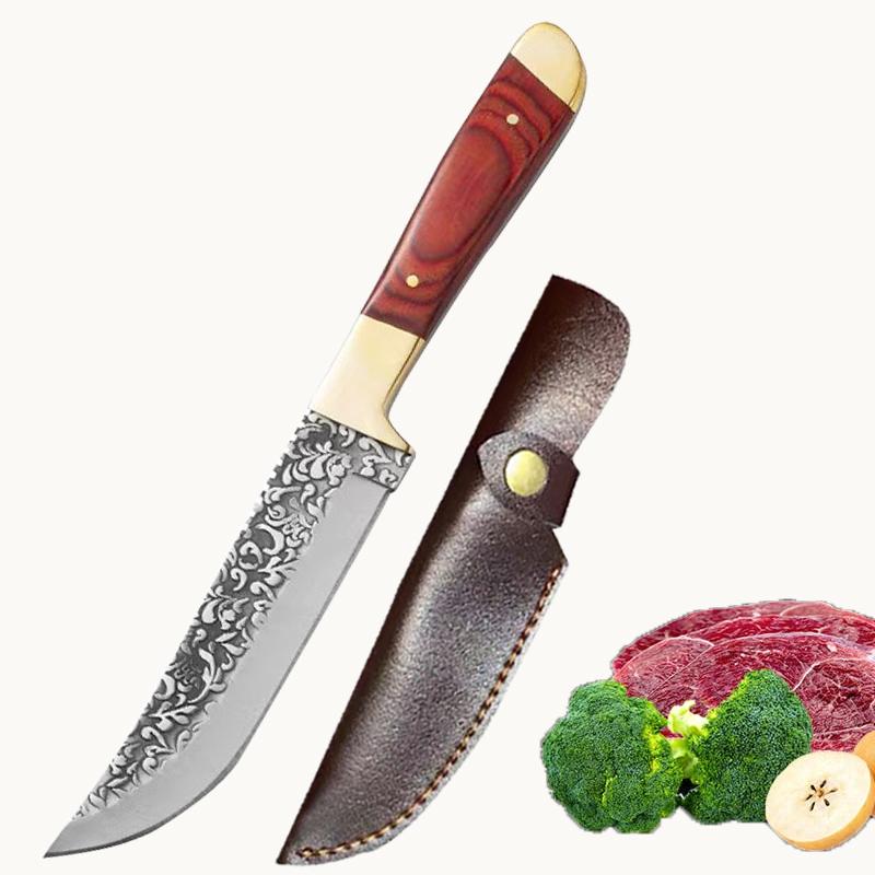 Stainless Steel Boning Knife Meat Cleaver Kitchen Mongolian Hand Meat Knife Roasted Whole Lamb Steak Knife with Knife Cover