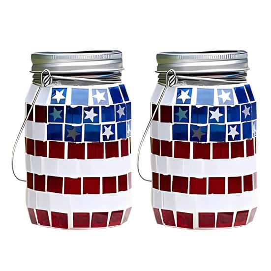 1/2Pcs Solar Garden Light, Outdoor Waterproof Solar-Powered Hanging Lantern with American Flag Design for Independence Day Holiday Decoration