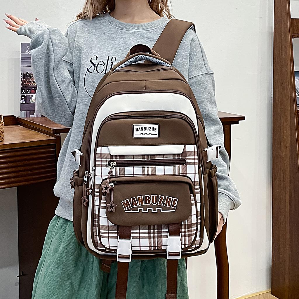 Schoolbag High Value Plaid Contrasting Color Backpack Female Campus Style Student Schoolbag Large Capacity Lightweight College Style Casual Backpack