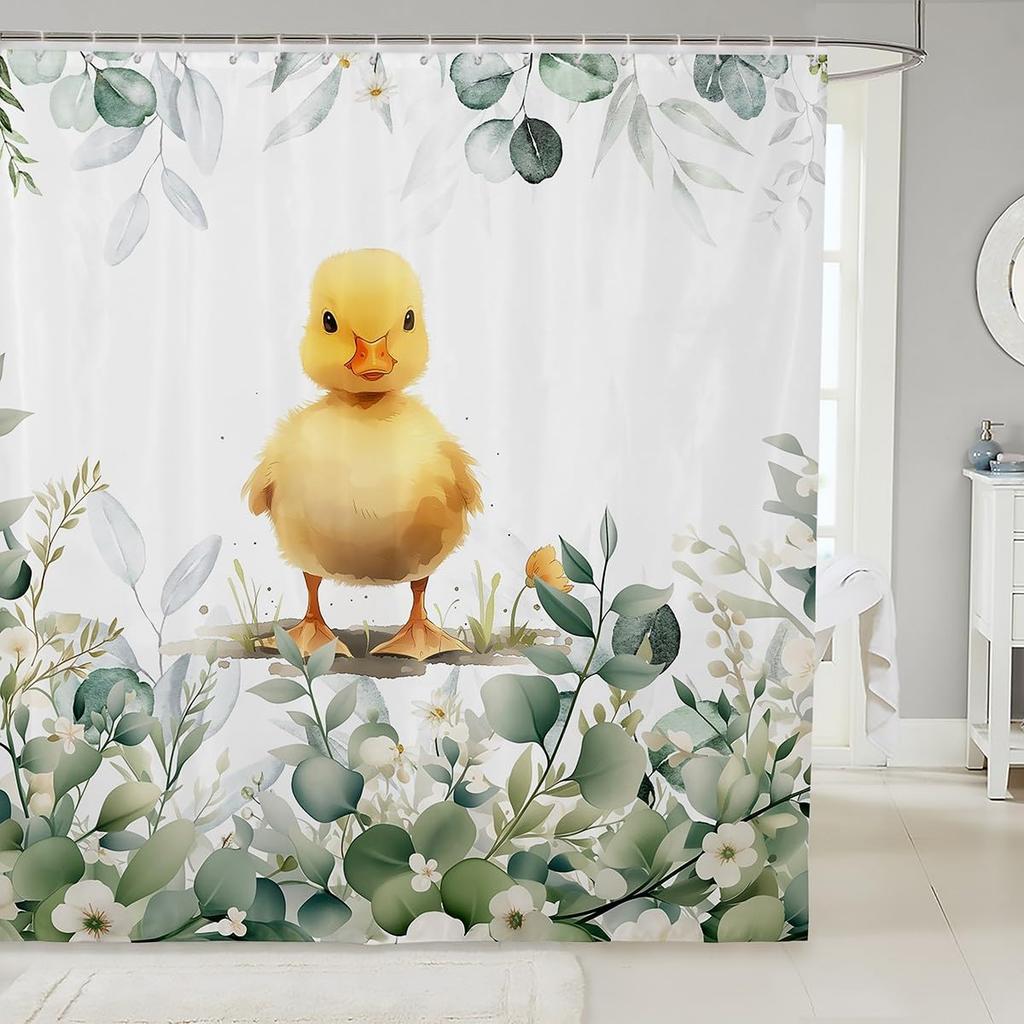 Erosebridal Cute Dachshund Waterproof Bathroom Curtain for Kids Child Green Eucalyptus Bath Curtain, Pet Animal Shower Curtain
