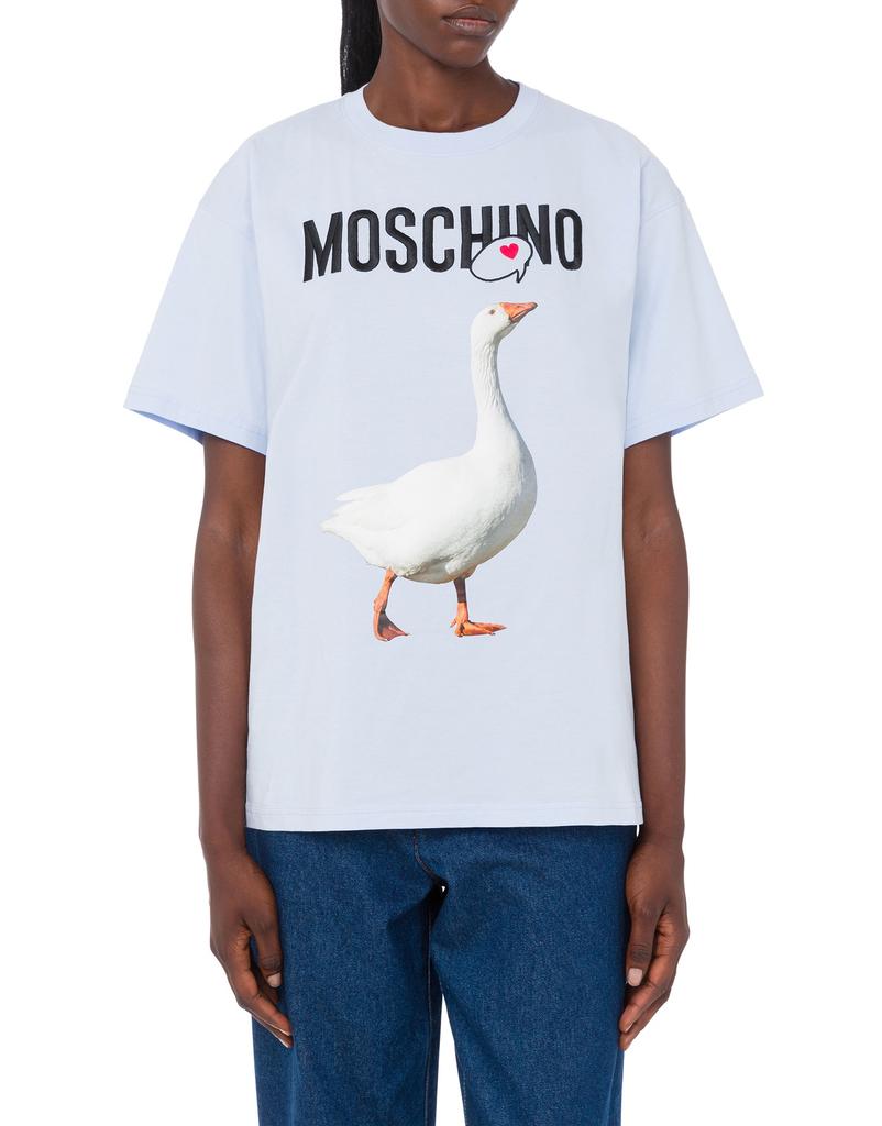 MOSCHINO Goose Logo Cotton Short Sleeve T-Shirt Baby Blue